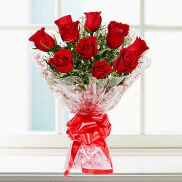 Ten Red Roses With Matching Ribbon